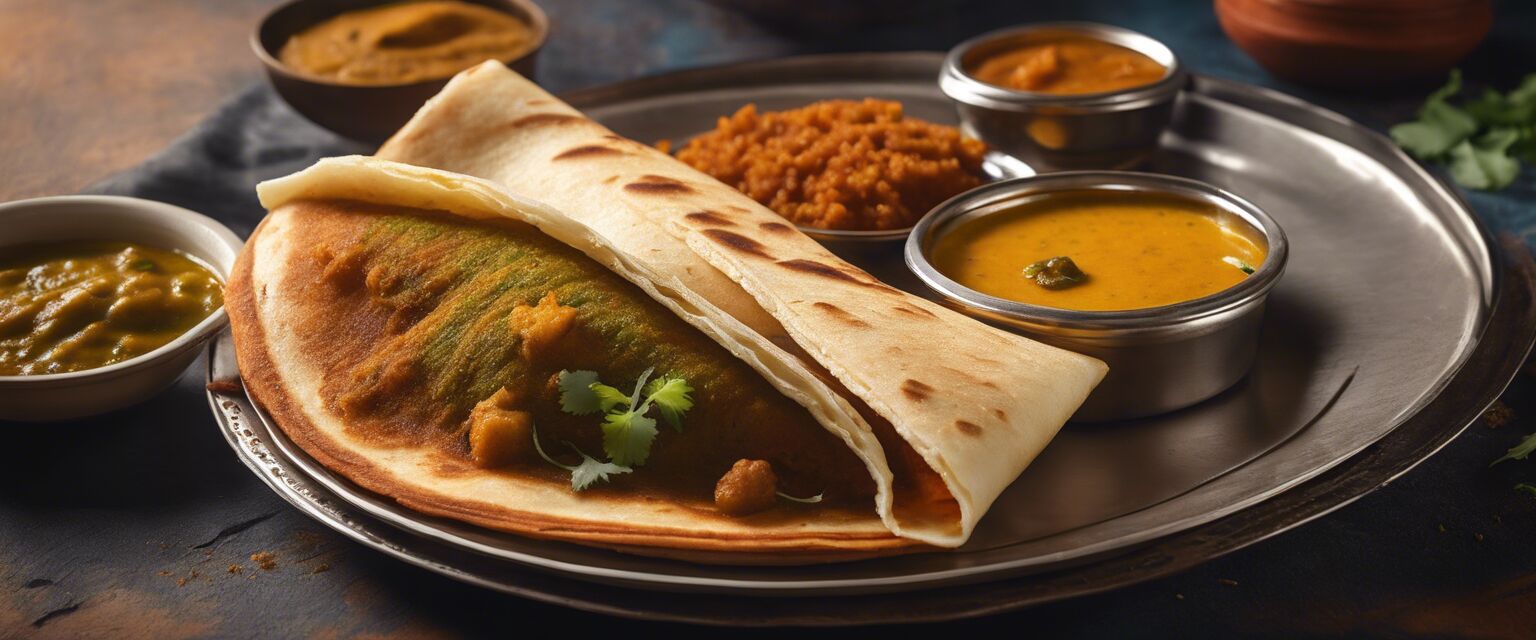 Crispy dosa with chutney and sambar