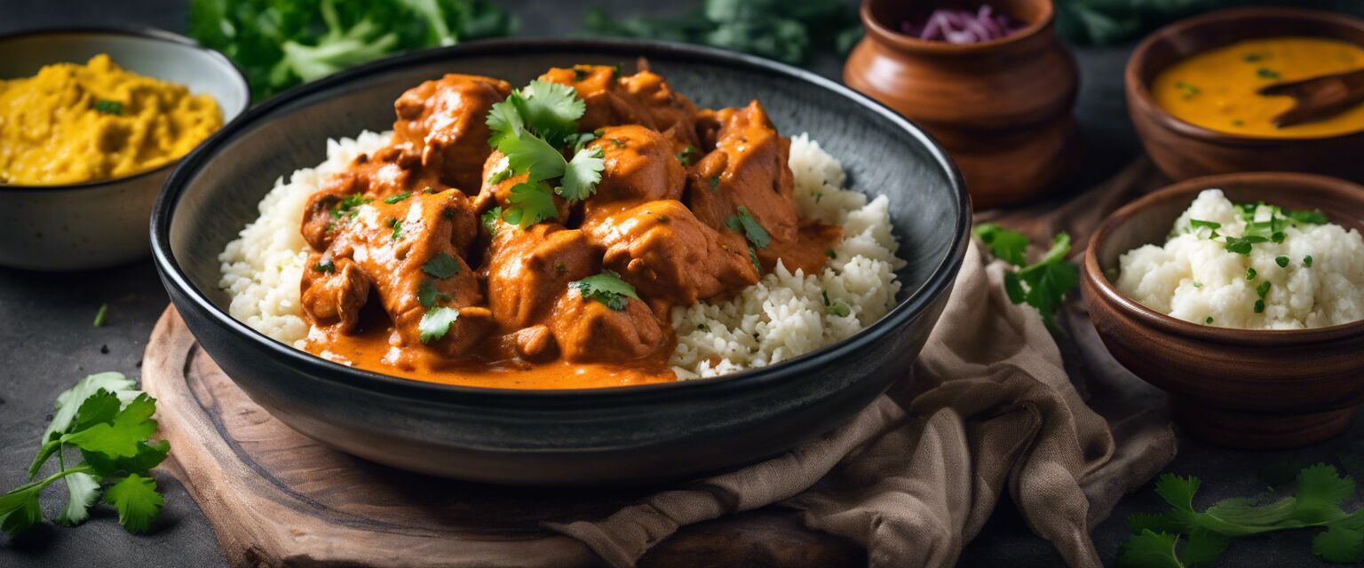 Keto Butter Chicken served with cauliflower rice